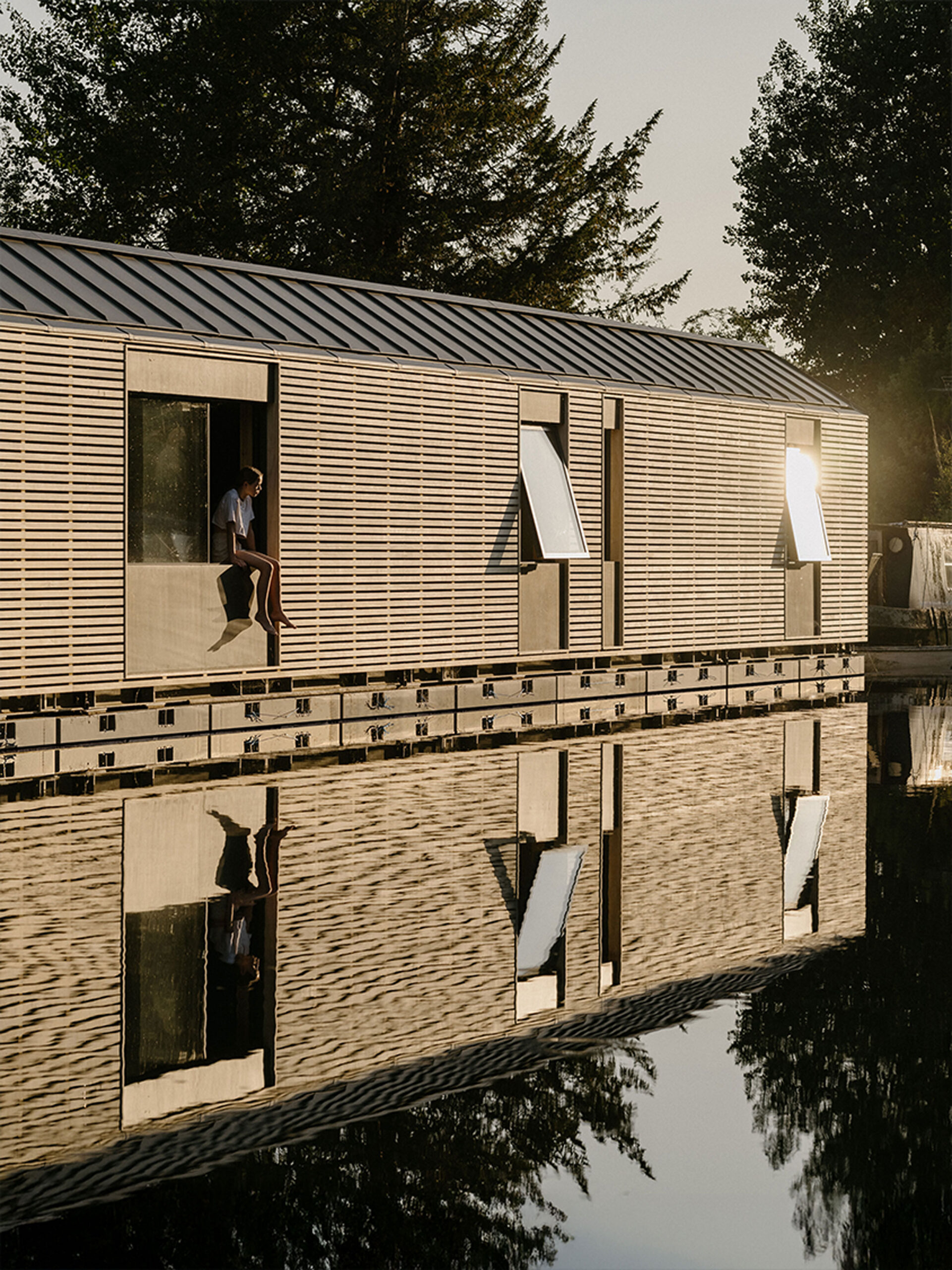 Perspective river shot boathouse